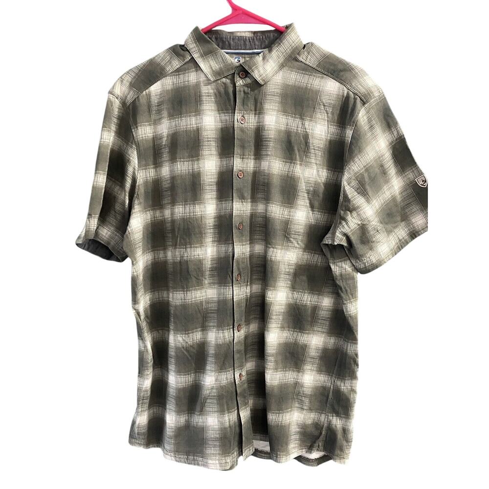 KUHL Women Size L Born In The Mountains Plaid Short Sleeve Button Down Shirt